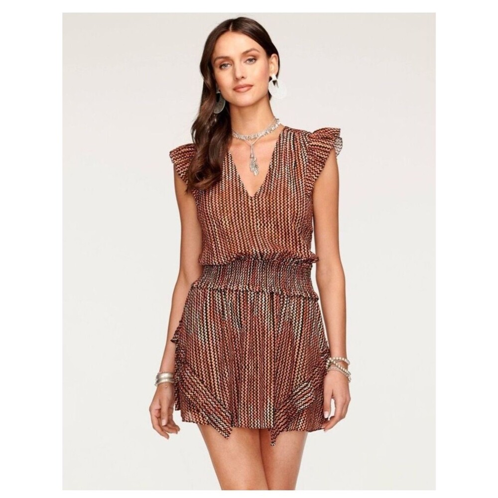 NWT Ramy Brook Striped Jessie Mini Dress Cotton Orange/Black Size Medium